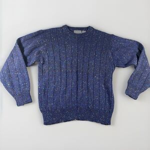 VTG 80s Brian Mac Neil Crew Sweater Men L Blue Wool Blend Dad Speck Colorful 90s